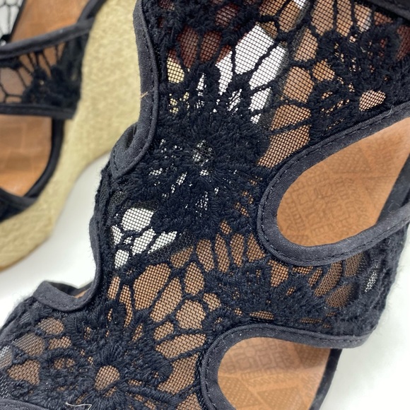 Lucky Brand Black Fabric Crochet Jute Wedge 9 - Picture 3 of 9